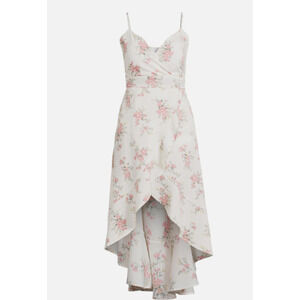 Womens Sz XL Cream Floral High Low Strap Wrap Dress Ruffle Boho Glam Cottagecore